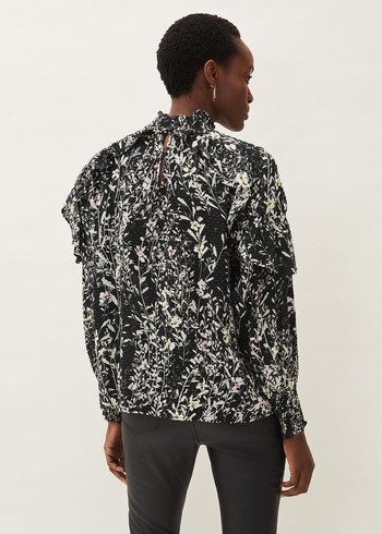 Phase Eight Daphne Floral Frill Shirts Black Australia | GN7892354